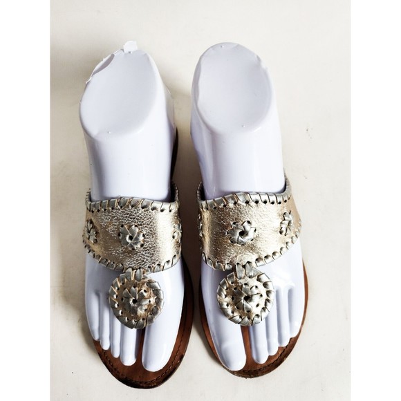 Stuart Weitzman Metallic Gold / Silver Thong Flat Leather Dressy Sandals Size 4 - Picture 6 of 12